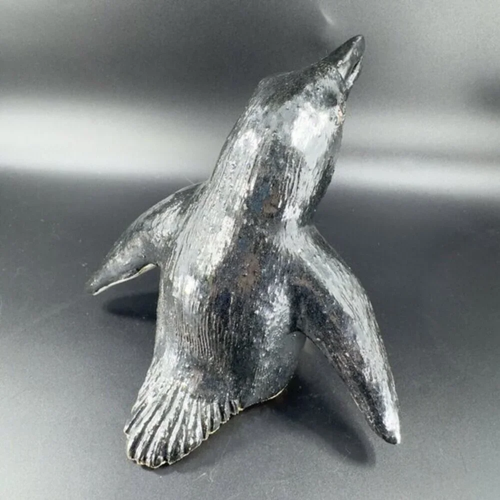 Large Hand Made‎ Pottery Penguin Bird Figurine Stoneware Figure Paperweight VTG